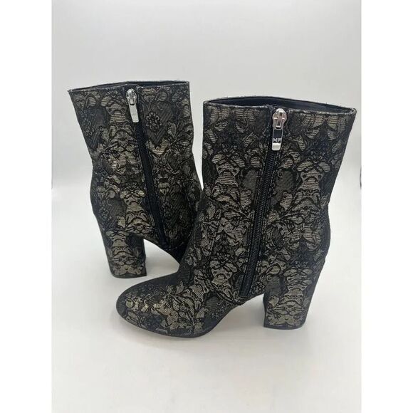 MARC FISHER Newbia Black/Gold Metallic Block Heel Booties Sz 8M New Without Box - Picture 2 of 12